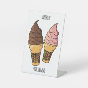 Ice cream cone cartoon illustration pedestal sign