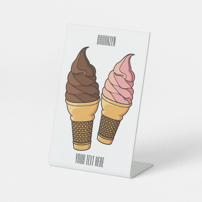 Ice cream cone cartoon illustration  pedestal sign (Front)