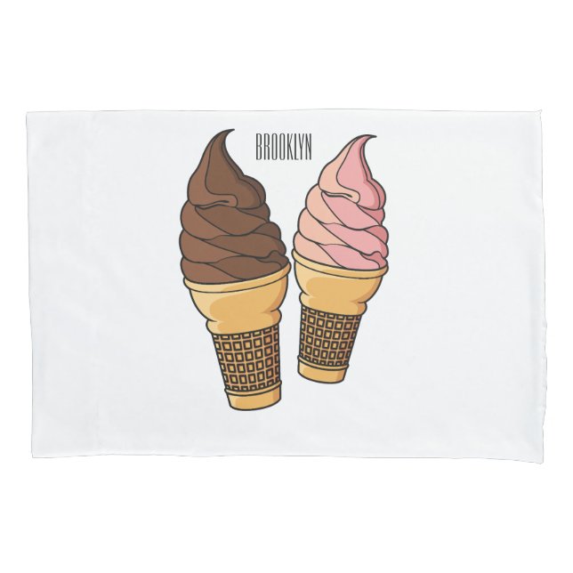 Ice cream cone cartoon illustration  pillow case (Front)