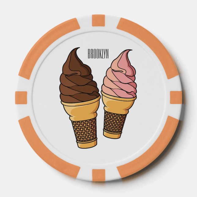 Ice cream cone cartoon illustration  poker chips (Front)