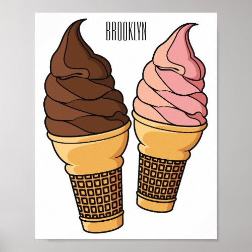 Ice cream cone cartoon illustration  poster