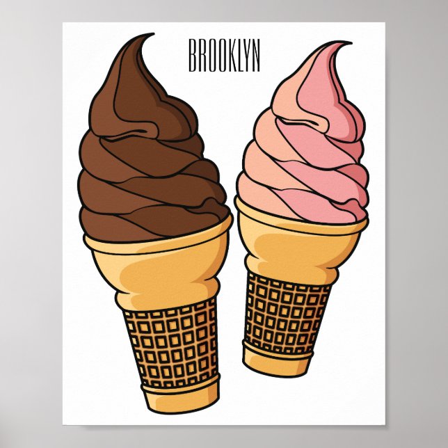 Ice cream cone cartoon illustration  poster (Front)