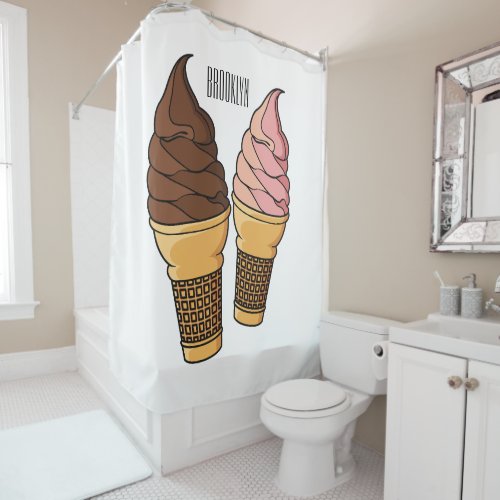 Ice cream cone cartoon illustration  shower curtain
