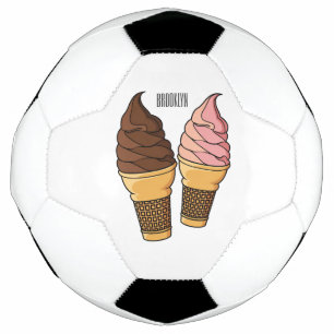 Ice cream cone cartoon illustration soccer ball
