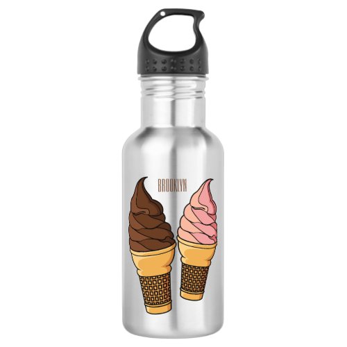 Ice cream cone cartoon illustration  stainless steel water bottle