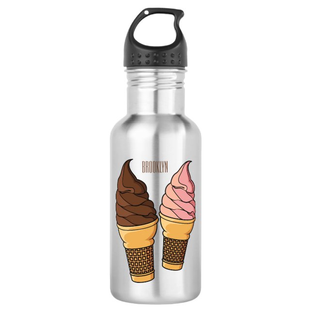 Ice cream cone cartoon illustration  stainless steel water bottle (Front)