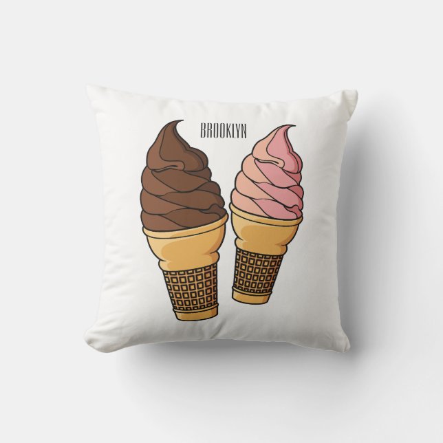 Ice cream cone cartoon illustration  throw pillow (Front)