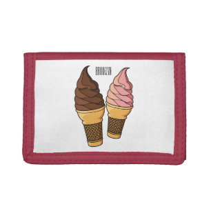 Ice cream cone cartoon illustration tri-fold wallet