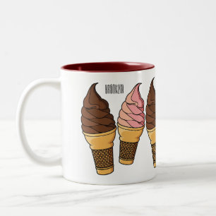Ice cream cone cartoon illustration Two-Tone coffee mug