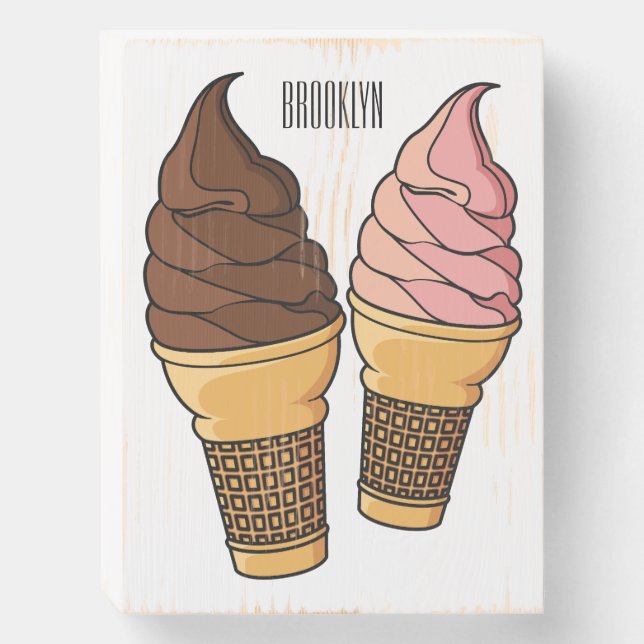 Ice cream cone cartoon illustration  wooden box sign (Front Vertical)
