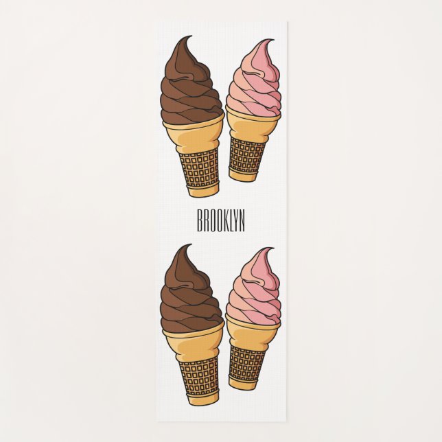 Ice cream cone cartoon illustration  yoga mat (Front)