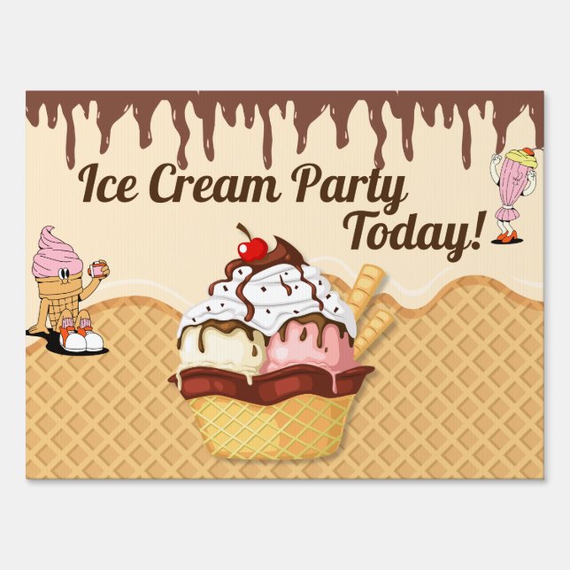 Ice Cream Cone Characters Party Decor Sign (Front)