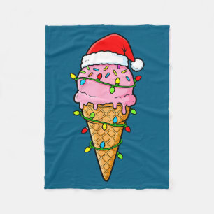 Ice Cream Cone Christmas Lights Santa Hat Food Xma Fleece Blanket