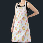 Ice Cream Cone Colorful Flavors Personalized Apron<br><div class="desc">Personalized apron with all over pattern of ice cream cones with colorful flavors of ice cream. The design is on a white background,  which you can edit if you wish (click "customize further"). Perfect for summer cooking,  gelato shops,  creamery and ice cream parlours.</div>