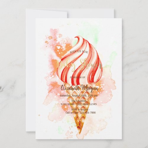 Ice cream Cone Colorful Paint Splash Baby Shower Invitation