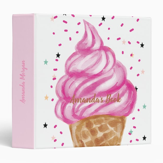 Ice cream Cone Confetti Sweets 3 Ring Binder (Front/Spine)