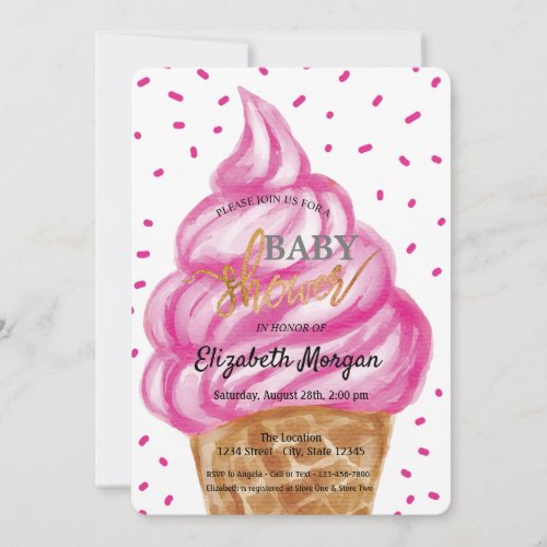  Ice cream Cone Confetti Sweets Baby Shower Invitation