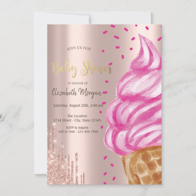 Ice cream Cone Confetti Sweets Baby Shower Invitation (Front)