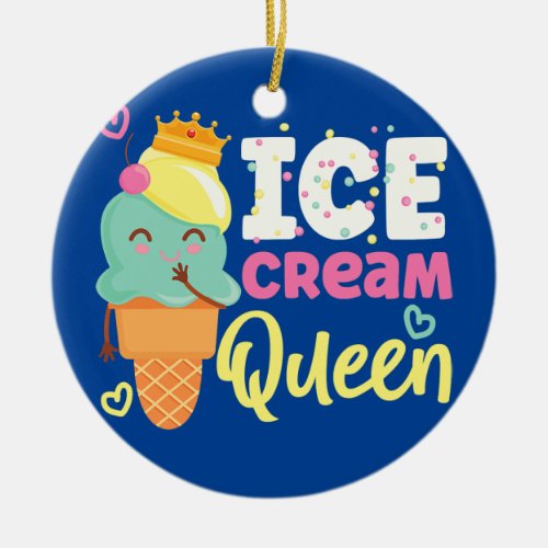 Ice Cream Cone Crown Sundae Ice Cream Queen  Ceramic Ornament