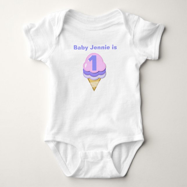 Ice Cream Cone Customizable Birthday T-shirt Baby Bodysuit (Front)
