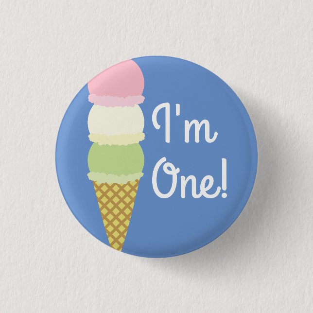 Ice Cream Cone Cute 1st Birthday Button Pin (Front)