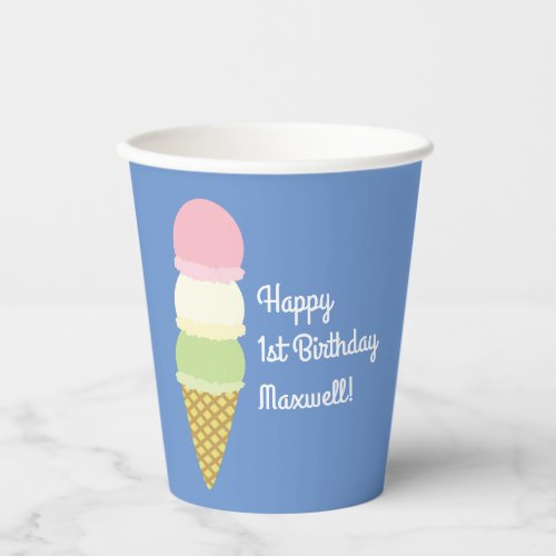 Ice Cream Cone Cute 1st Birthday Kids Paper Cups