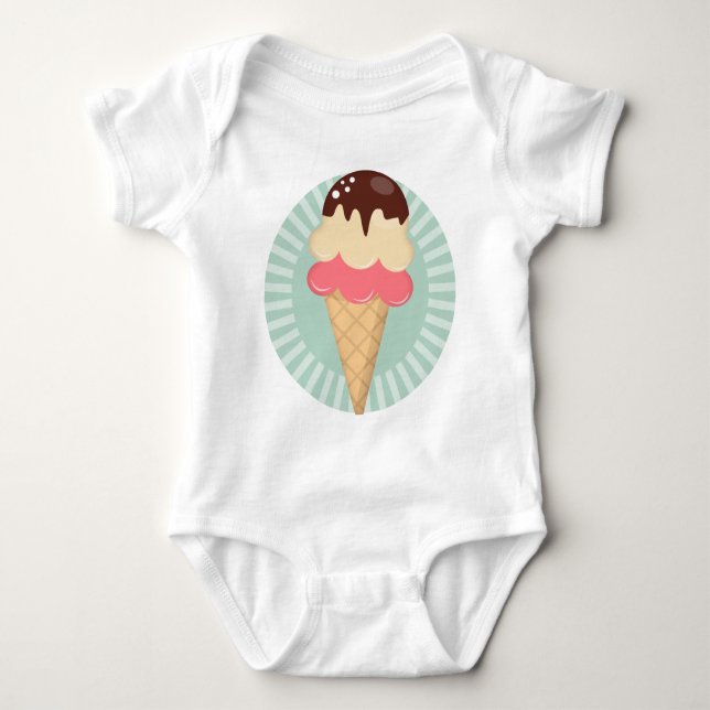 Ice Cream Cone - Cute Chocolate Vanilla Mint Green Baby Bodysuit (Front)