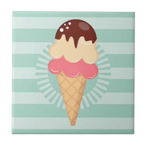 Ice Cream Cone _ Cute Chocolate Vanilla Mint Green Ceramic Tile