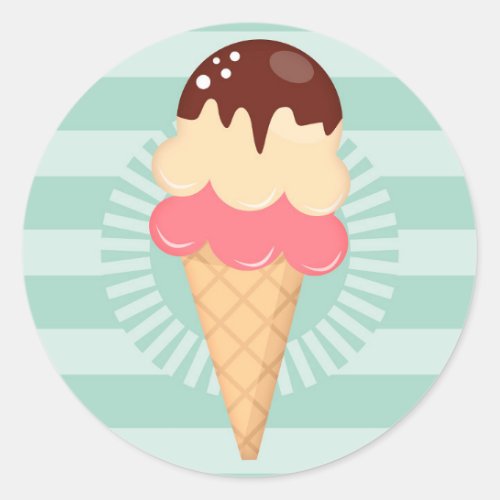Ice Cream Cone _ Cute Chocolate Vanilla Mint Green Classic Round Sticker