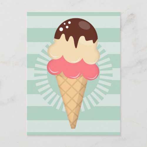 Ice Cream Cone _ Cute Chocolate Vanilla Mint Green Postcard