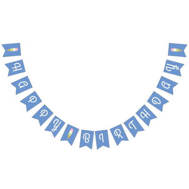 Ice Cream Cone Cute Happy Birthday Bunting Banner (All)