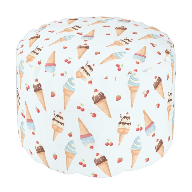 ice cream cone cute summer pattern pouf (Angled Front)