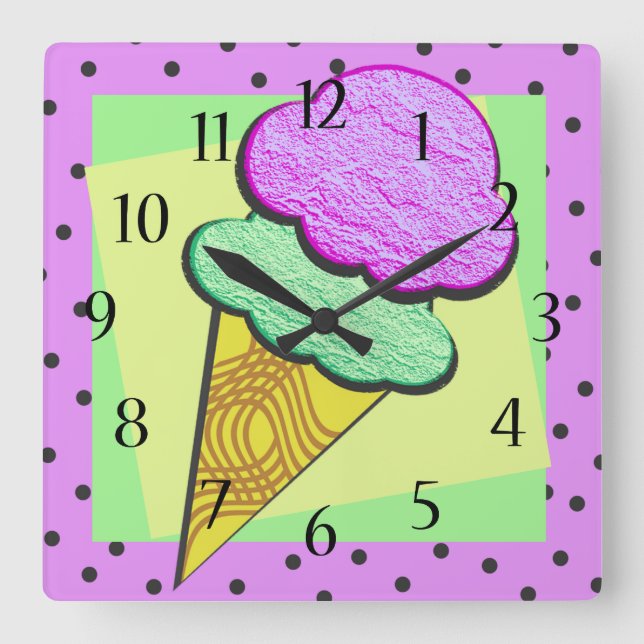 Ice Cream Cone Deco Square Wall Clock (Front)