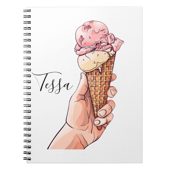 Ice Cream Cone Design Monogram Name Notebook (Front)