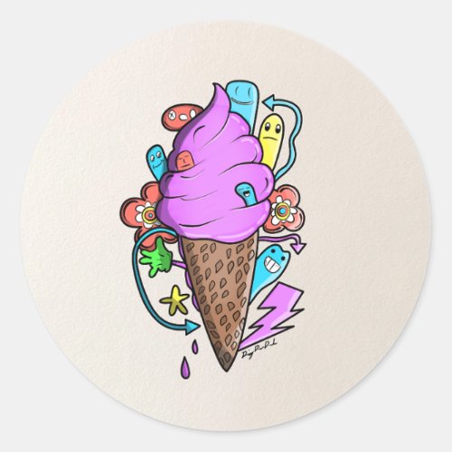 Ice Cream Cone Doodle Classic Round Sticker