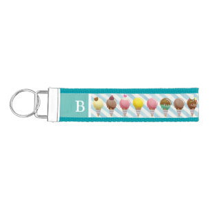 Ice Cream Cone Flavors Pattern Monogram Wrist Keychain