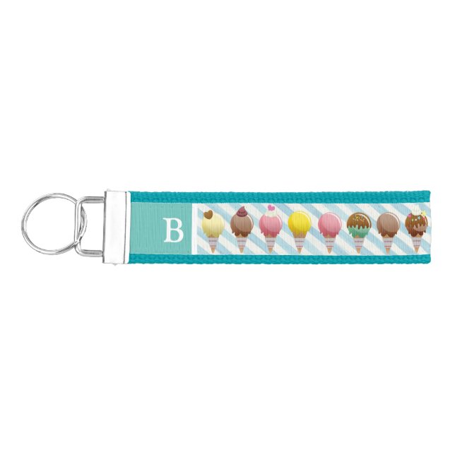 Ice Cream Cone Flavors Pattern Monogram Wrist Keychain (Keys on Left)