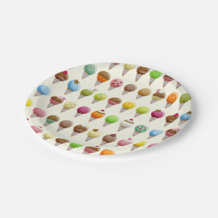 Ice Cream Cone Flavors Pattern Paper Plates