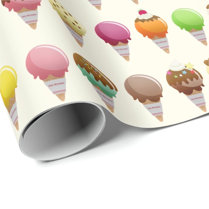 Ice Cream Cone Flavors Pattern Wrapping Paper