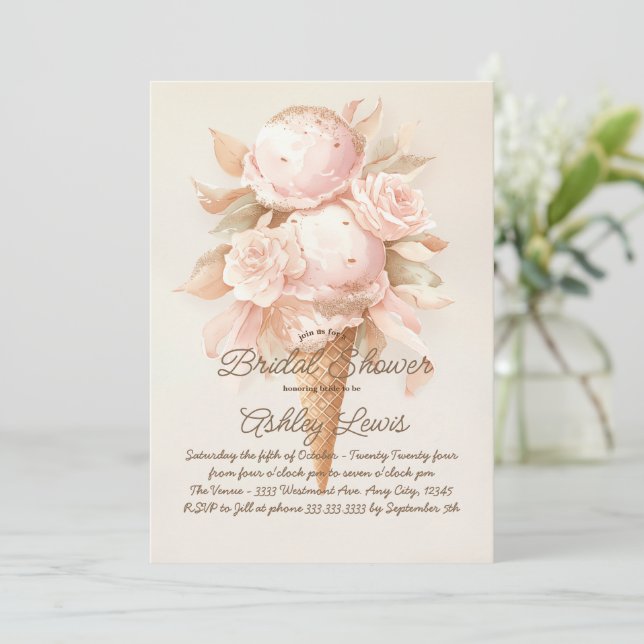 Ice Cream cone flower invitation, Boho shower Invitation (Standing Front)