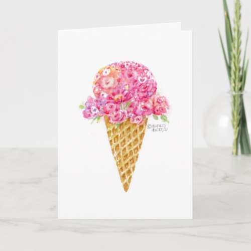 Ice Cream Cone Flowers Any Occasion Blank Card