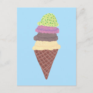 Ice Cream Cone Four Flavors Custom Postcards