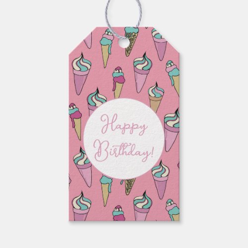 Ice Cream Cone Girls Happy Birthday Gift Tags