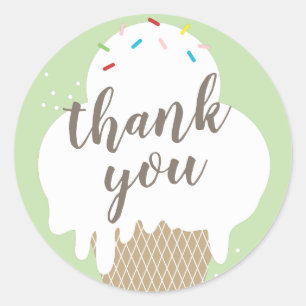 Ice cream cone green kids thank you classic round sticker