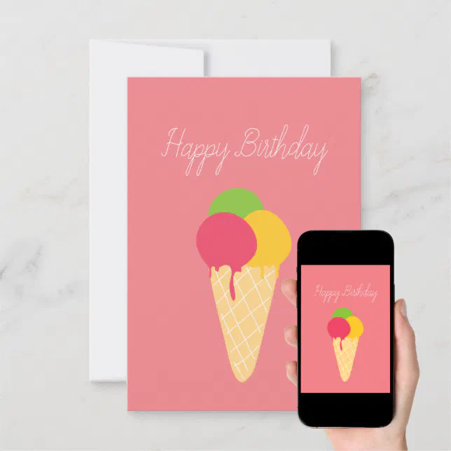 Ice Cream Cone Happy Birthday Card | Zazzle