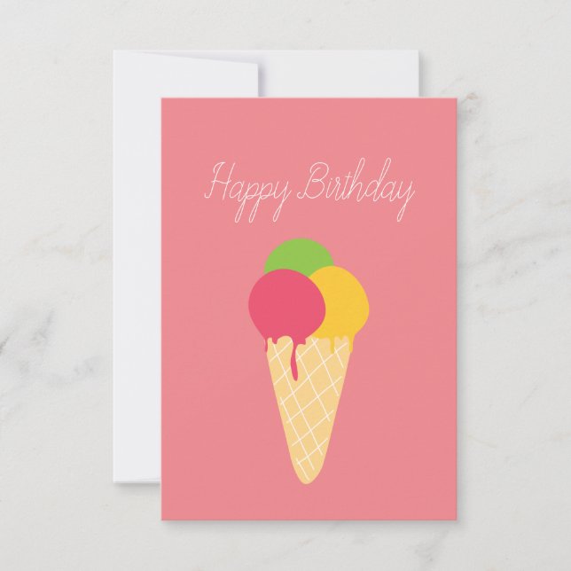 Ice Cream Cone Happy Birthday Card (Front)