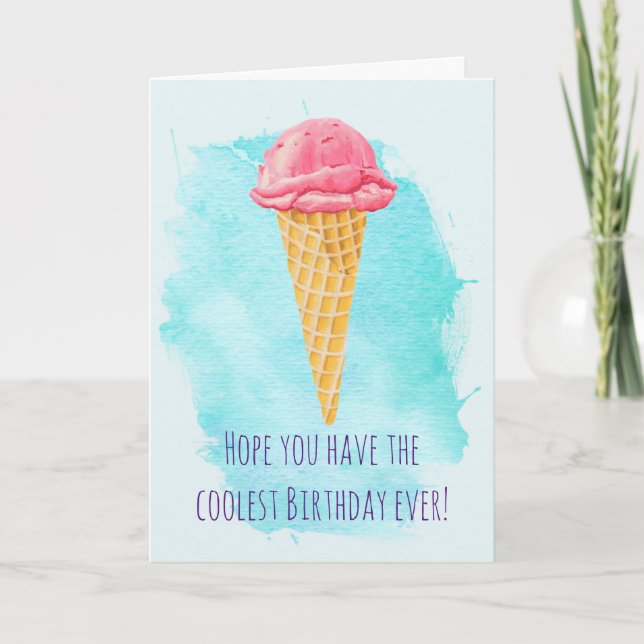 Ice Cream Cone Happy Birthday Card (Front)