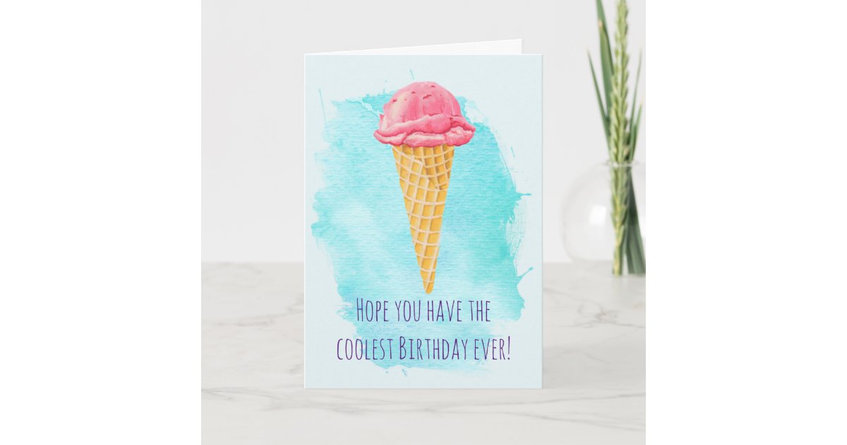 Ice Cream Cone Happy Birthday Card | Zazzle