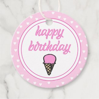 Ice Cream Cone - Happy Birthday Favor Tags