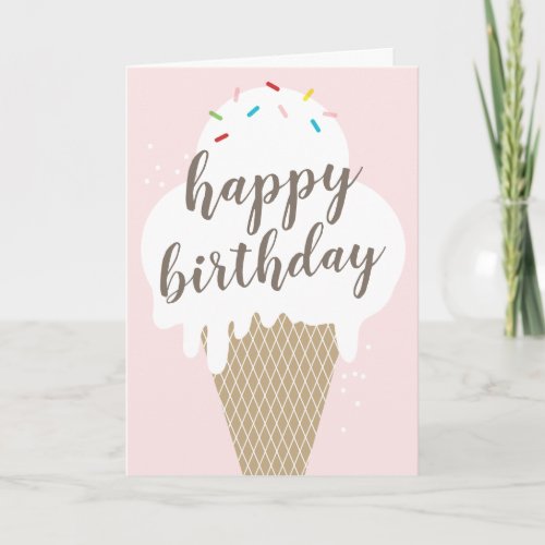 Ice cream cone happy birthday folded greeting card